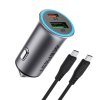 Acefast – Car Charger (B16) autonabíjačka USB / USB-C 95W PD3.0 rýchle nabíjanie s USB-C káblom 1,2 m – metalická sivá