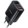 Yesido - Wall Charger (YC67) - with Digital Display, Quick Charge, for Phone, Tablet, 3in1, 2x USB, Type-C, 17W - Black