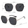 Techsuit - Sunglasses Polarized (9768) - Hexagonal, with UV Protection and Metal Frame - Black / Silver / Gray