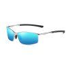 Techsuit - Sunglasses Polarized (559) - for Men, with UV Protection and Metal Frame, Rectangular - Silver / Blue Mirror