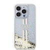 Guess trblietavý kryt so zlatými pruhmi a tekutinou na iPhone 15 Pro (GUHCP15LLFCSEGT) - priehľadný