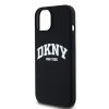 DKNY pevný silikónový kryt na iPhone 15 Plus s bielym potlačeným logom a MagSafe (DKHMP15MSNYACH) - čierny