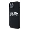 DKNY pevný silikónový kryt na iPhone 15 Plus s bielym potlačeným logom a MagSafe (DKHMP15MSNYACH) - čierny