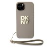 DKNY pevný kryt na iPhone 15 Plus s remienkom na zápästie a logom (DKHCP15MPBSWSE) - béžový