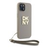 DKNY pevný kryt na iPhone 15 Plus s remienkom na zápästie a logom (DKHCP15MPBSWSE) - béžový