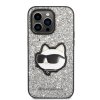 Karl Lagerfeld Hardcase Glitter (KLHCP14LG2CPS) kryt na iPhone 14 Pro – Strieborný Choupette Patch
