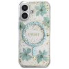 Guess Hardcase Resin Flowers and Glitter MagSafe puzdro pre iPhone 16 – tyrkysové