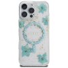 Guess Hardcase Resin Flowers and Glitter MagSafe puzdro pre iPhone 16 Pro Max – tyrkysové