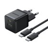 Baseus sieťová nabíjačka Palm (P1011160A113-01) – 2v1 rýchlonabíjačka, USB, USB-C, kábel USB-C, 30W, 20V/3A, čierna (Cluster Black)