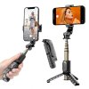 Techsuit – mini stabilizačná selfie tyč Gimbal so statívom, Bluetooth ovládaním, prídavným svetlom, 360° otáčanie, 68 cm – čierna