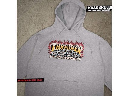 Thrasher mikina Krak Skulls Hood - Grey