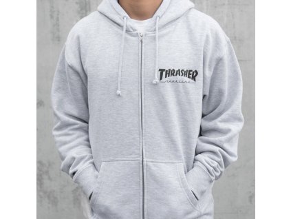 Thrasher mikina logo zip hood grey