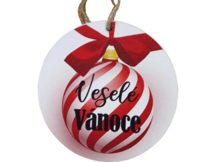 Vánoční dřevěná dekorace kulatá "Veselé Vánoce" 13cm