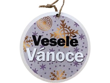 Vánoční dřevěná dekorace kulatá "Veselé Vánoce" 13cm