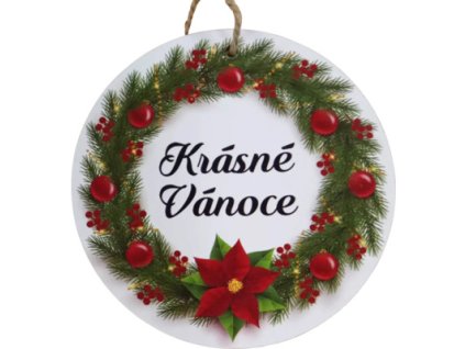Vánoční dřevěná dekorace kulatá "Krásné Vánoce" 15cm