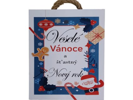Vánoční dřevěná dekorace - obdélník "Veselé Vánoce a šťastný Nový rok" 15x18cm