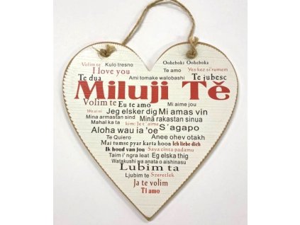 Dřevěná dekorace srdce - Miluji tě- vícejazyčně, 23x23 cm