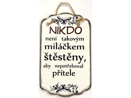 Dřevěná dekorace "Nikdo není takovým miláčkem štěstěny, aby nepotřeboval přítele" 15x25cm, 15x25 cm