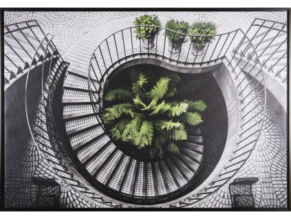 Obraz "Schodiště black&green" - tisk na plátno vložené do MDF rámu, 84x59 cm