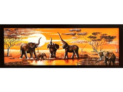 Obraz na desce v rámu "Sloni" 90x30cm