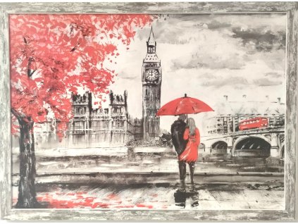 Obraz v rámu černobílý "Milenci v Londýně" 70x50cm
