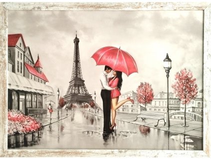 Obraz v rámu černobílý "Milenci v Paříži" 70x50cm