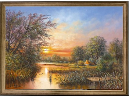 Obraz "Chaloupka" - v dřevěném frézovaném rámu, 100x60cm