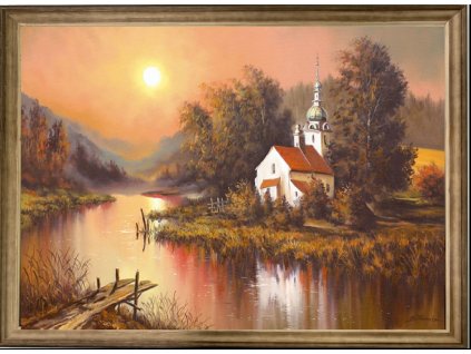 Obraz "Kopce" - v dřevěném frézovaném rámu, 100x60cm