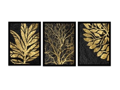 3 dílná sada obrazů černozlatá "Black" - 90x40cm