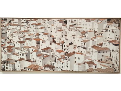 Obraz "Bílá vesnice" - tisk na plátno vložené do MDF rámu, 134x59cm