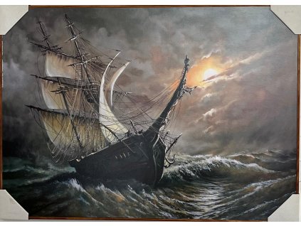 Obraz "Loď na moři" - tisk na plátno na MDF desku, 70 x 50cm