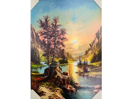 Obraz "Řeka v údolí" - tisk na papír na MDF desku, 70 x 50cm