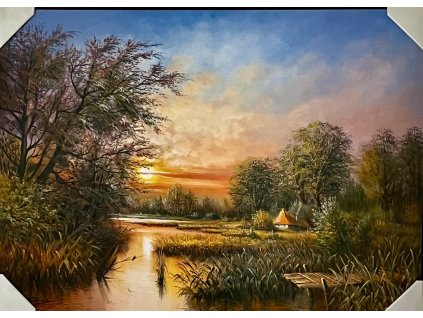 Obraz "Molo na jezeře" - tisk na papír na MDF desku, 70 x 50cm