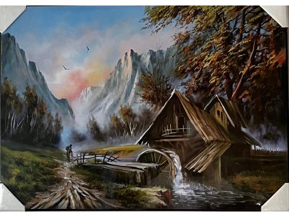 Obraz "Starý vodní mlýn" - tisk na papír na MDF desku, 70 x 50cm