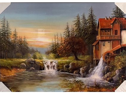 Obraz "Vodní mlýn" - tisk na papír na MDF desku, 70 x 50cm