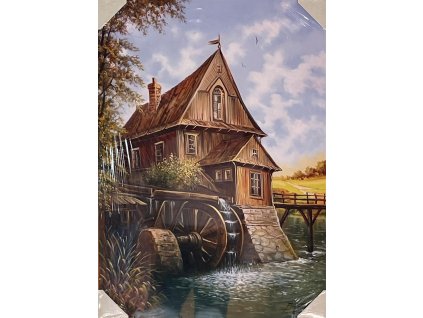 Obraz "Vodní mlýn" - tisk na papír na MDF desku, 70 x 50cm