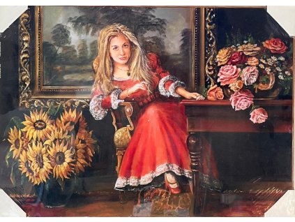 Obraz "Dívka v červených šatech" - tisk na papír, 70x50cm