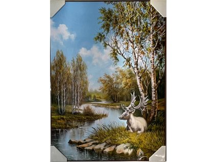 Obraz "Bílý jelen" - tisk na papír na MDF desku, 70x50cm