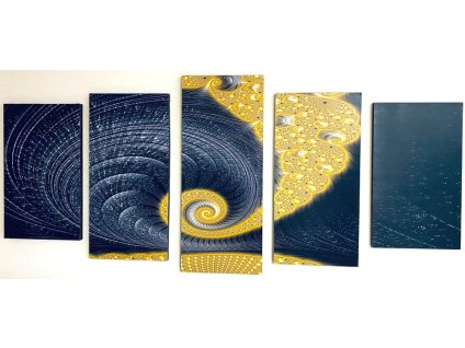 Sada obrazů 5dílná  "Fractal black&gold" 150x70cm