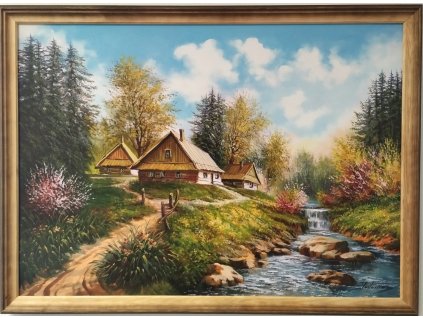 Obraz "Potok - v dřevěném frézovaném rámu, 70x50cm