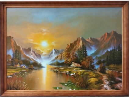 Obraz "Hory - v dřevěném frézovaném rámu, 70x50 cm
