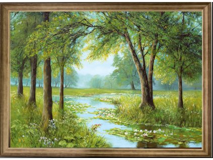 Obraz "Řeka - v dřevěném frézovaném rámu, 70x50cm
