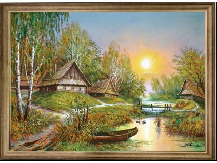 Obraz "Loďka - v dřevěném frézovaném rámu, 70x50cm