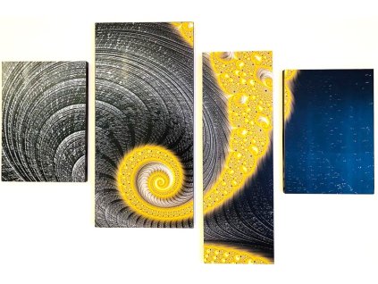4 dílná sada obrazů "Fractal black & gold" - 100x70cm