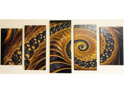 Sada obrazů "Fractal gold & black" - 150x70cm
