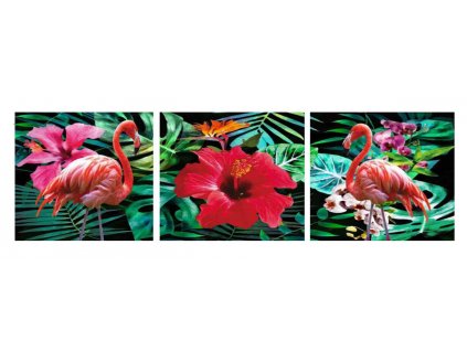 Sada obrazů 3dílná "Plameňáci dark" 90x30cm