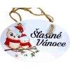 Vánoční dřevěná dekorace - ovál "Šťastné Vánoce - sovičky" 18x11cm