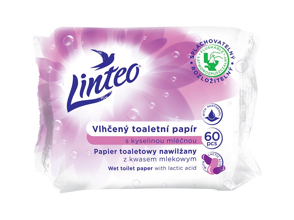 Vlhčený toaletní papír Linteo, kys. mléčná, 60ks, splachovatelný - Drogerie  BONFAIR