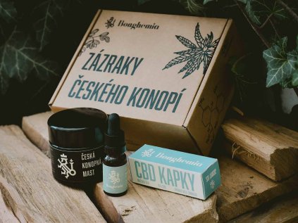 CBD balíček pro muže Bonghemia — obsahuje CBD kapky „Mužská Síla“ a konopnou mast pro podporu vitality, regenerace a péči o svaly a klouby