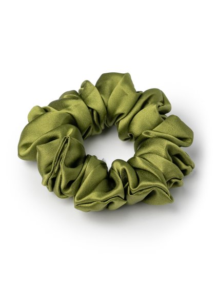 Olivová hedvábná scrunchie gumička normální